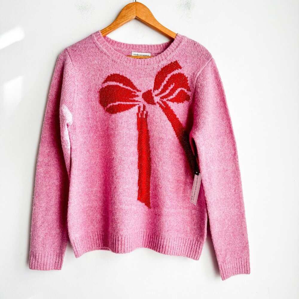 Cupcakes and Cashmere Pink Red Bow Pullover Sweater XL